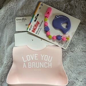 Pink Silicone Bib and Teether Set